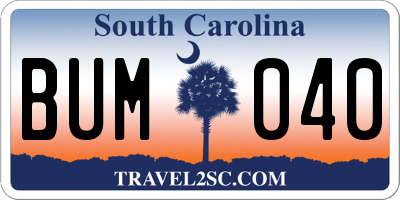 SC license plate BUM040