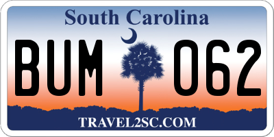 SC license plate BUM062