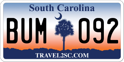 SC license plate BUM092