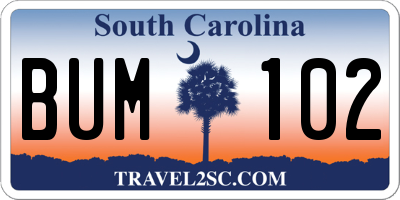 SC license plate BUM102