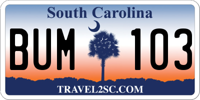SC license plate BUM103
