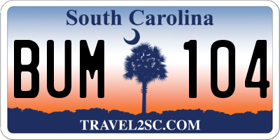 SC license plate BUM104