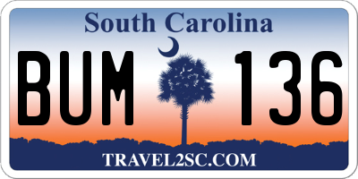 SC license plate BUM136