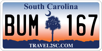 SC license plate BUM167