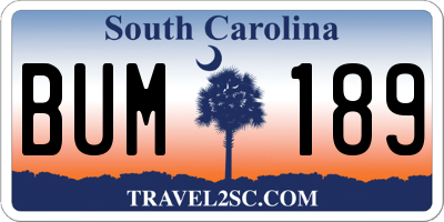 SC license plate BUM189