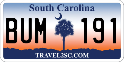 SC license plate BUM191