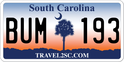 SC license plate BUM193