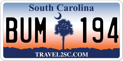 SC license plate BUM194