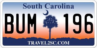 SC license plate BUM196