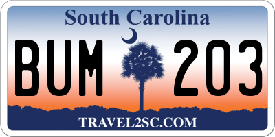 SC license plate BUM203