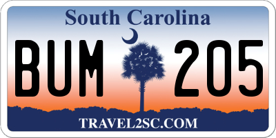 SC license plate BUM205