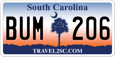 SC license plate BUM206