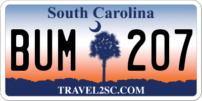 SC license plate BUM207