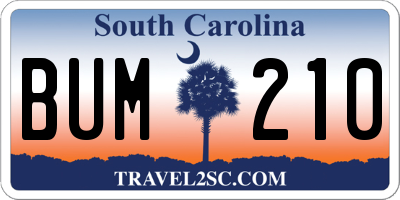 SC license plate BUM210