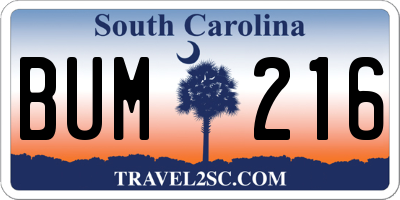 SC license plate BUM216