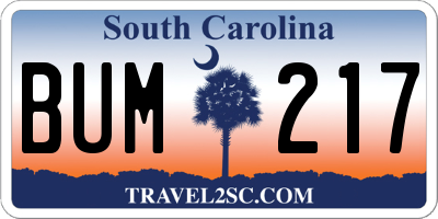 SC license plate BUM217