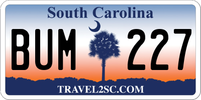 SC license plate BUM227