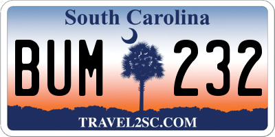 SC license plate BUM232