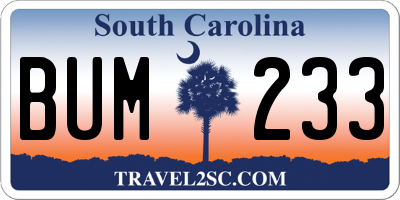 SC license plate BUM233