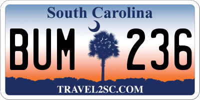 SC license plate BUM236