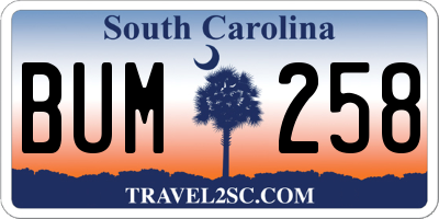 SC license plate BUM258