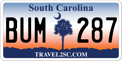 SC license plate BUM287