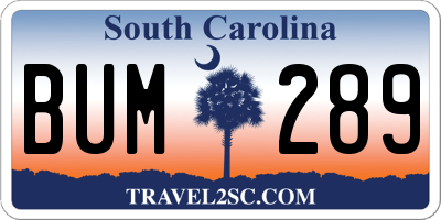 SC license plate BUM289