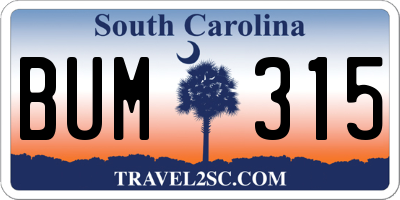 SC license plate BUM315