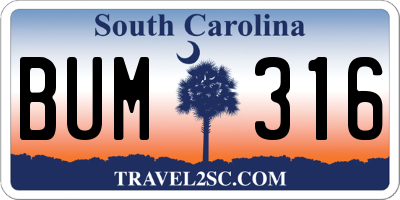 SC license plate BUM316