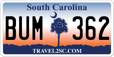 SC license plate BUM362