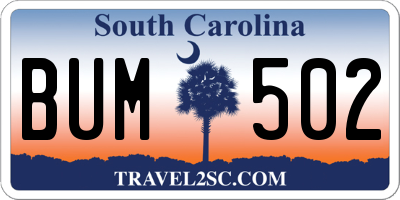 SC license plate BUM502