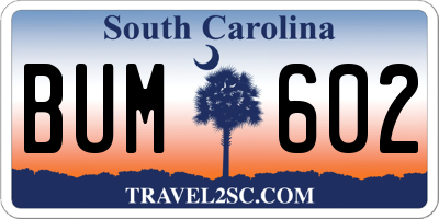 SC license plate BUM602