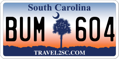 SC license plate BUM604