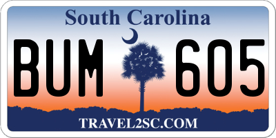 SC license plate BUM605