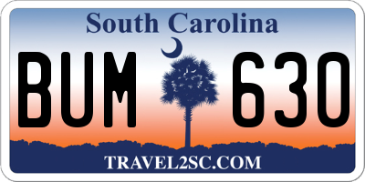 SC license plate BUM630