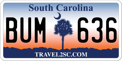 SC license plate BUM636