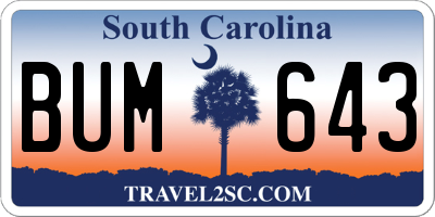 SC license plate BUM643