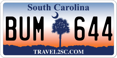 SC license plate BUM644