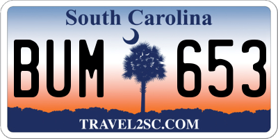 SC license plate BUM653