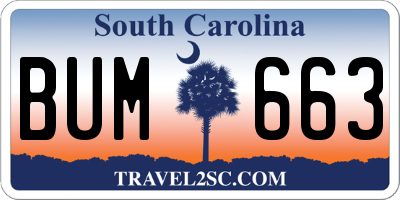 SC license plate BUM663