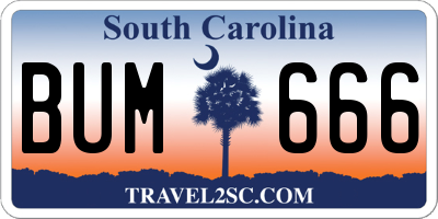 SC license plate BUM666