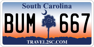 SC license plate BUM667