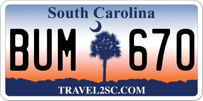 SC license plate BUM670