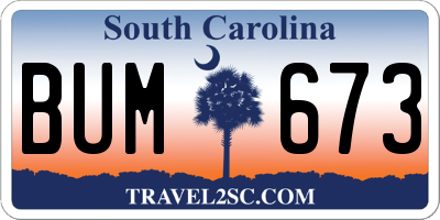 SC license plate BUM673