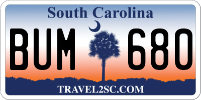 SC license plate BUM680
