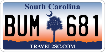 SC license plate BUM681