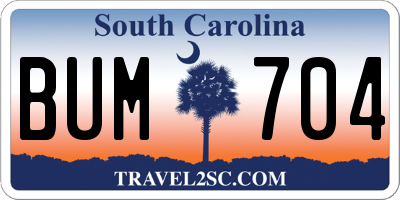 SC license plate BUM704