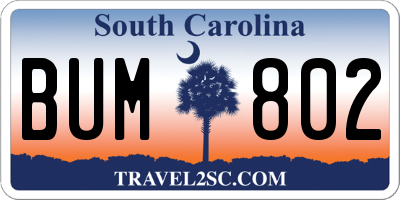 SC license plate BUM802