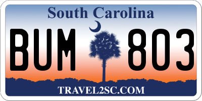 SC license plate BUM803