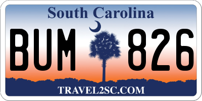 SC license plate BUM826
